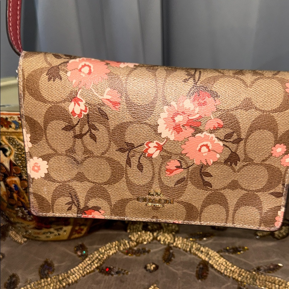 Coach Signature Floral Crossbody in Brown and Red - Picture 14 of 15